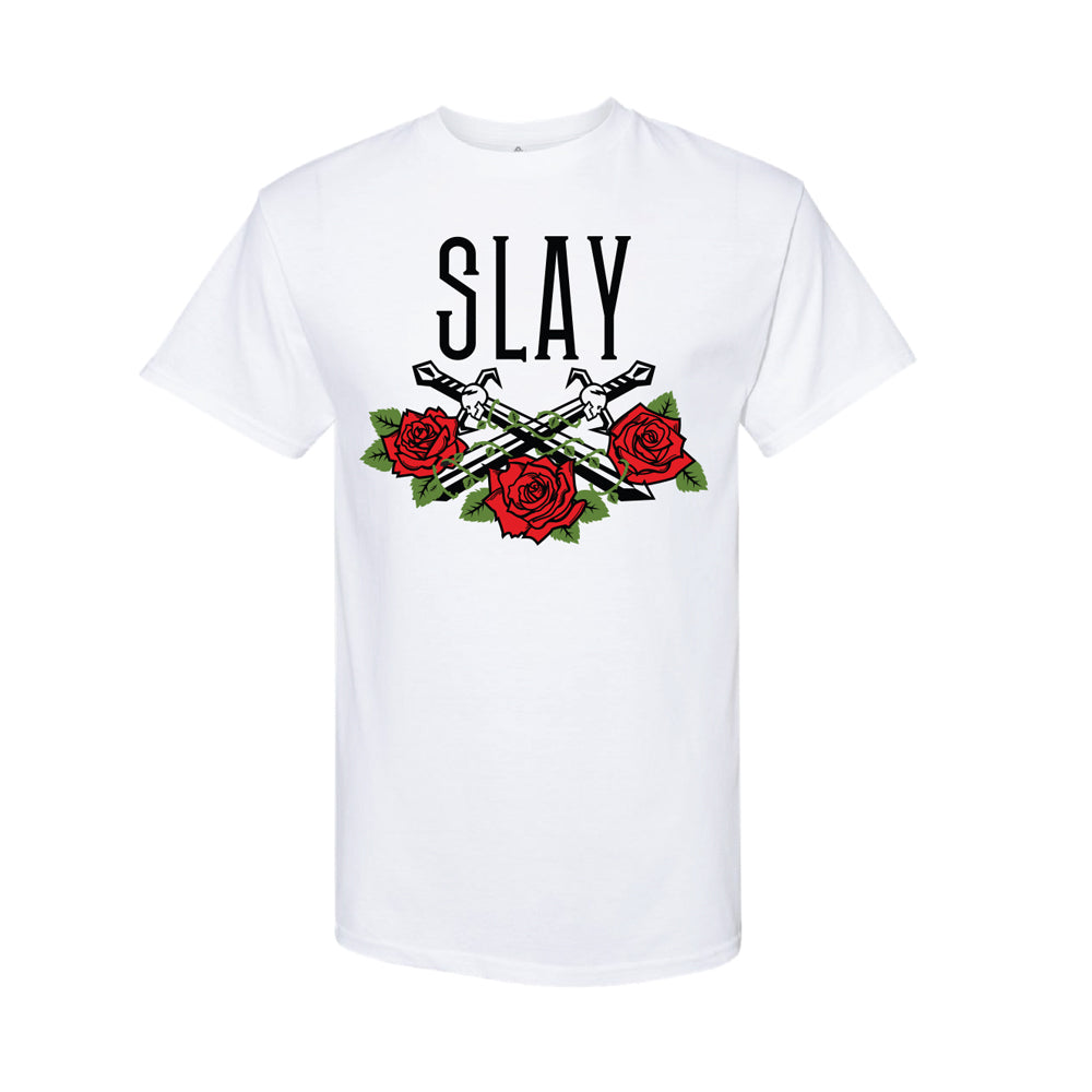SLAY ROSE SHORT SLEEVE TEE | WHITE – SLAY CO.
