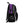 Black backpack with purple flame design and skull emblem on a white background