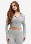 Grey | Womens Fitted Crop Zip Hoodie