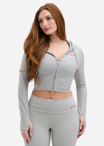 Grey | Womens Fitted Crop Zip Hoodie