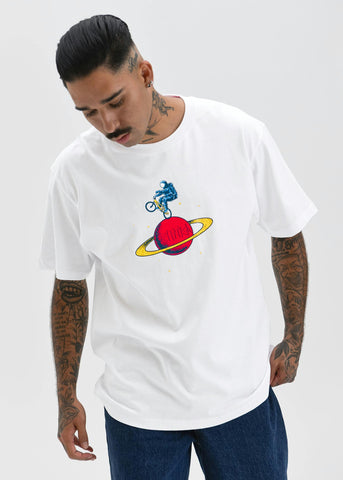 Astro Wheelie - White | Mens Graphic Tee