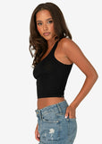 Black - Solid Black | Womens Ribbed Crop Tank